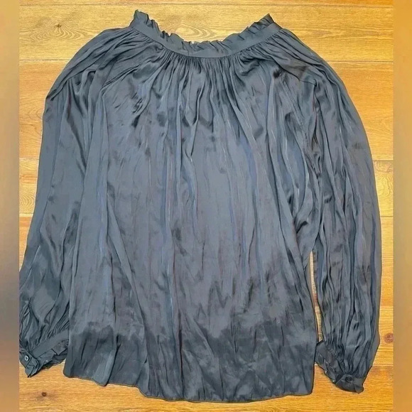 Zadig & Voltaire ZV | Large Theresa Satin Boho Blouse in Soft Black | Pleated - Picture 4 of 4